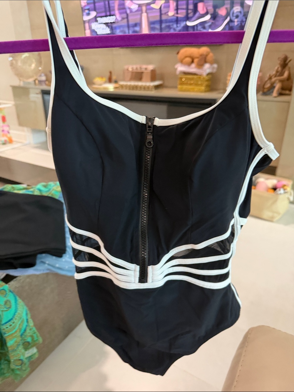 Profile By Gottex Black One-Piece Swimsuit with White Trim and Front Zip